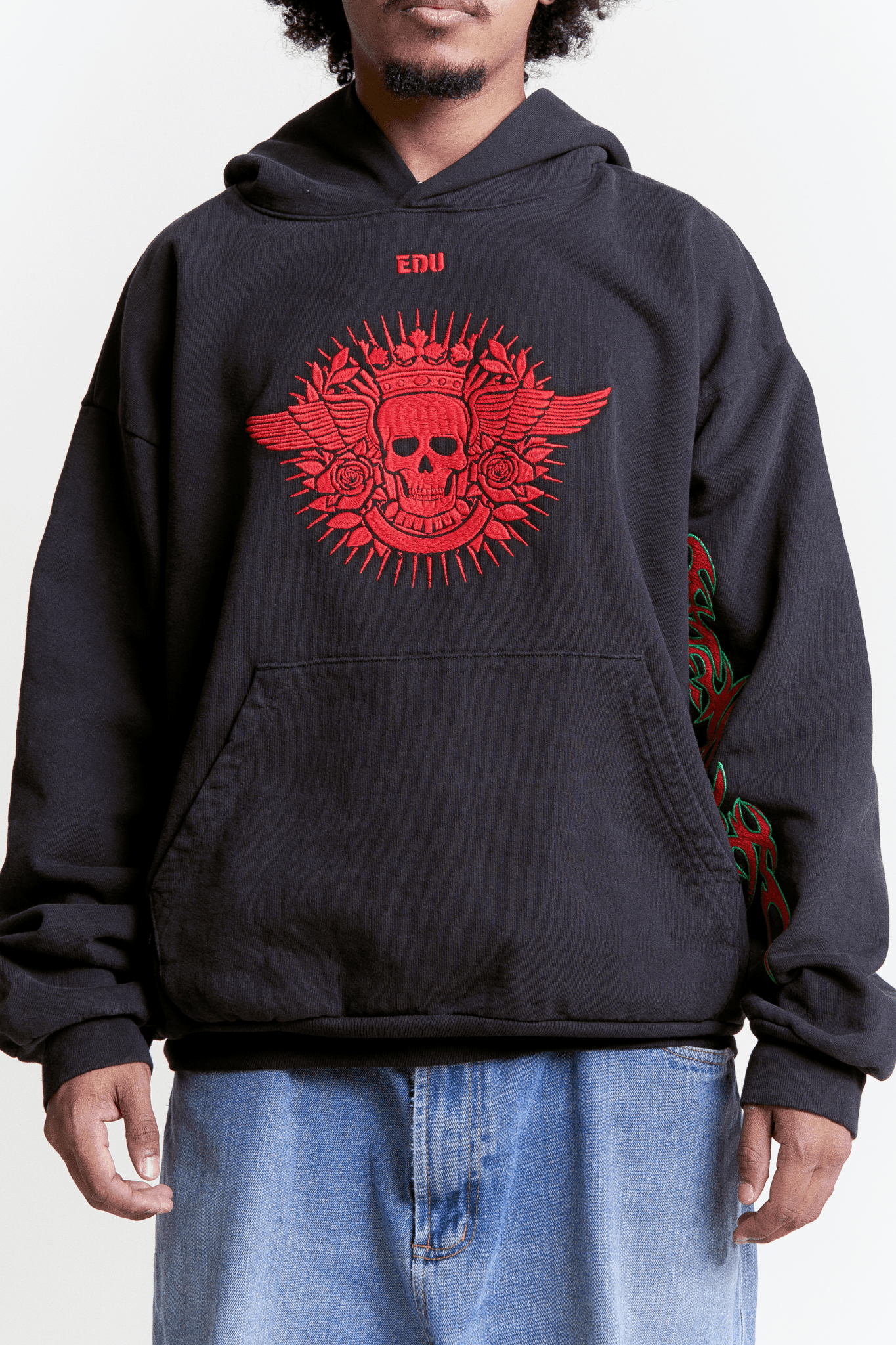 Crimson Skull Hoodies on male model - Front View