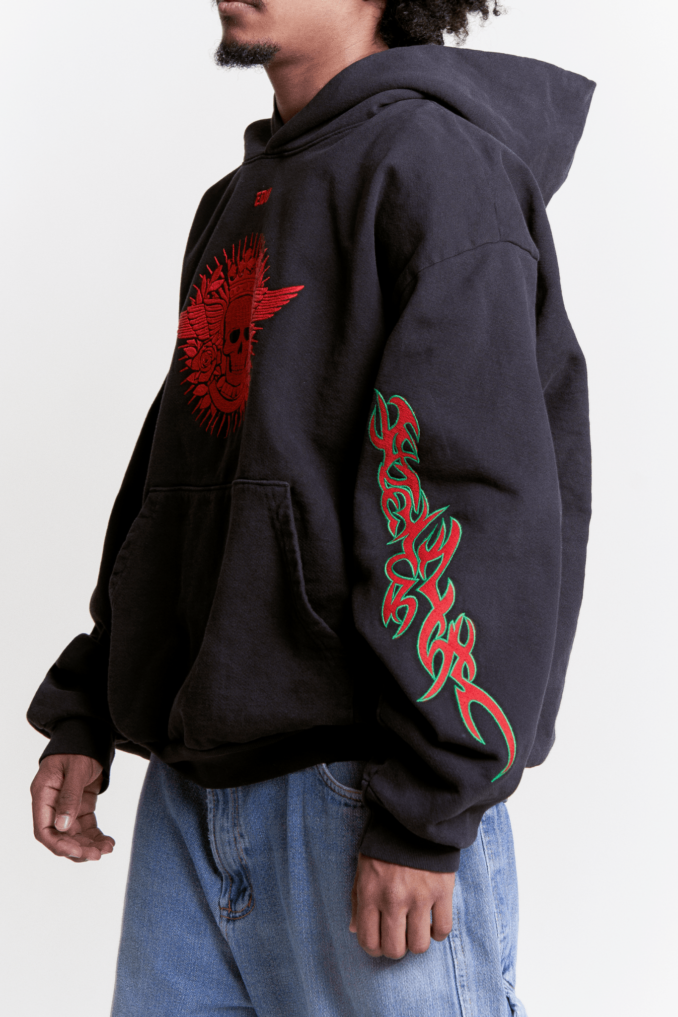 Crimson Skull Hoodies on male model - Left View