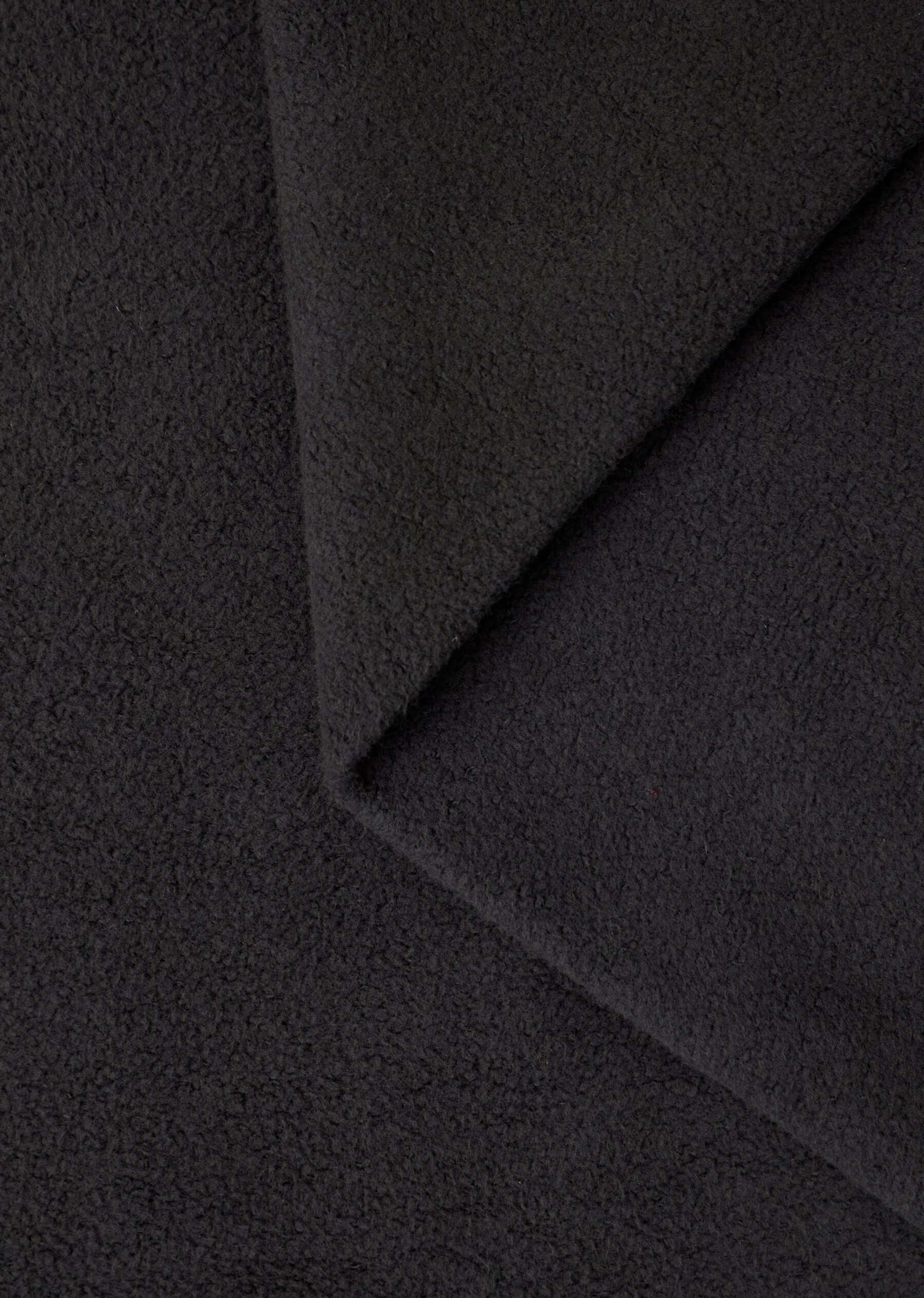 Close-up of black fleece fabric texture.