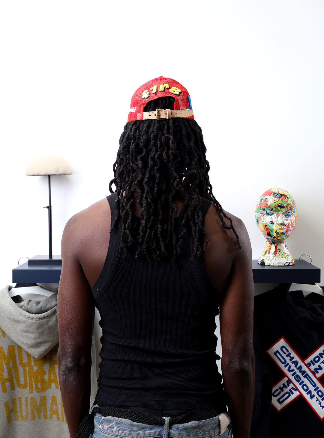Fall 7 Rise 8 Red Trucker Hat worn by male model -Back View