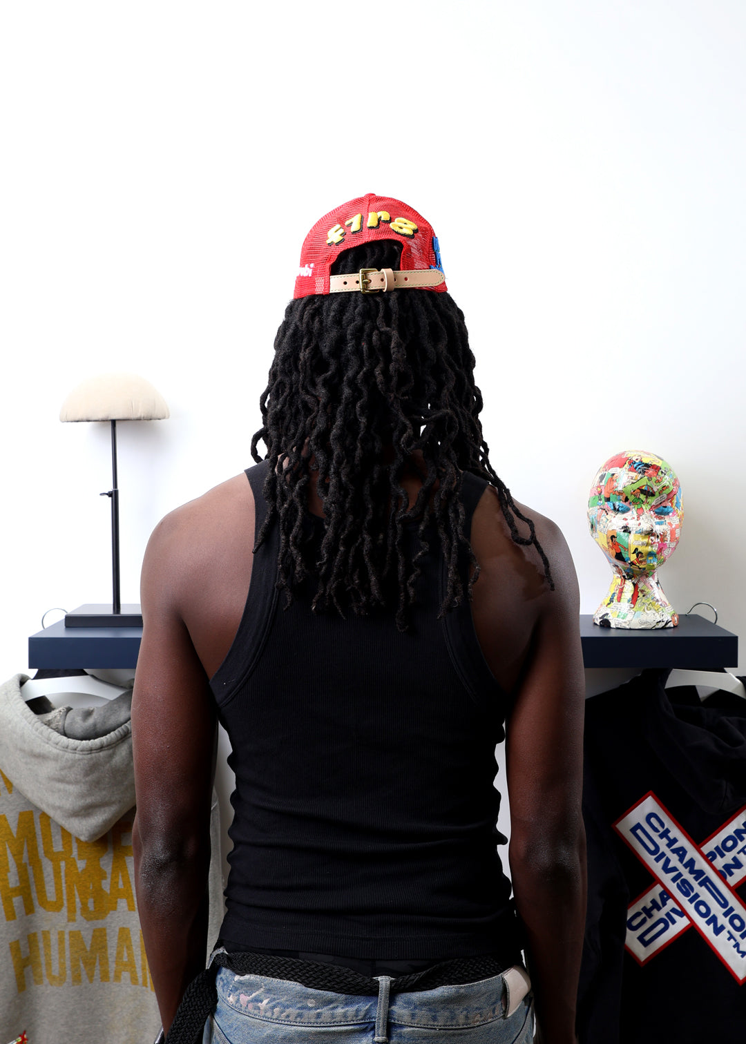 Fall 7 Rise 8 Red Trucker Hat worn by male model -Back View