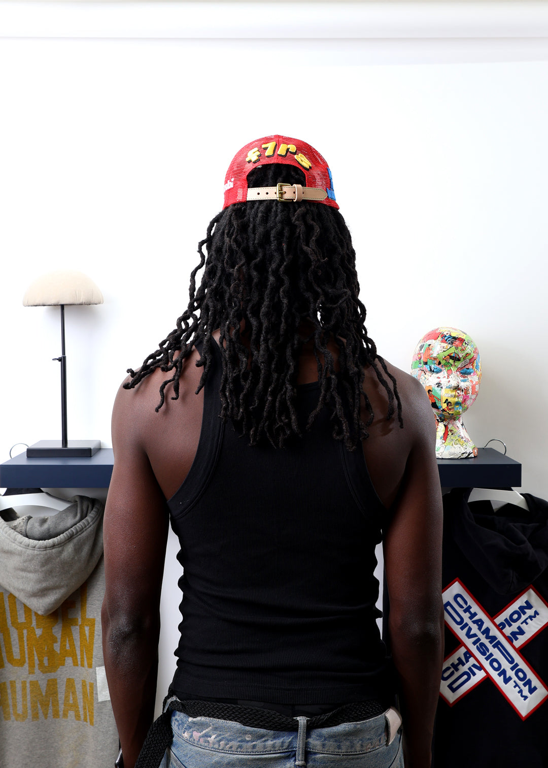 Fall 7 Rise 8 Red/White Trucker Hat worn by male model -Back View