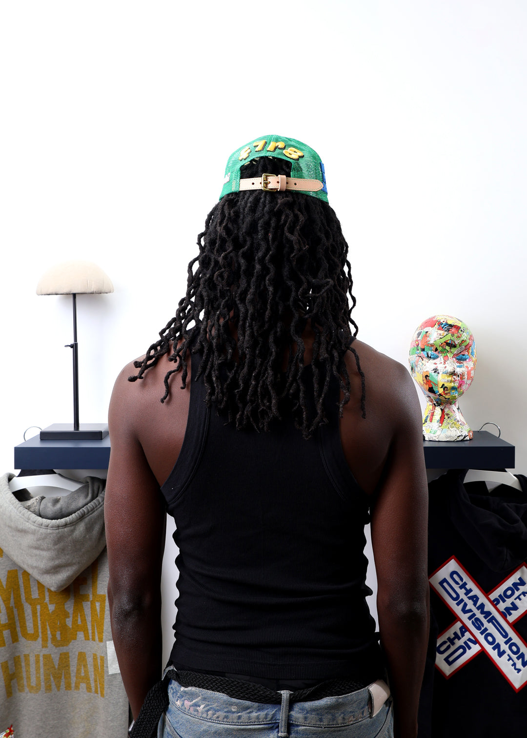 Fall 7 Rise 8 Green/White Trucker Hat worn by male model -Back View