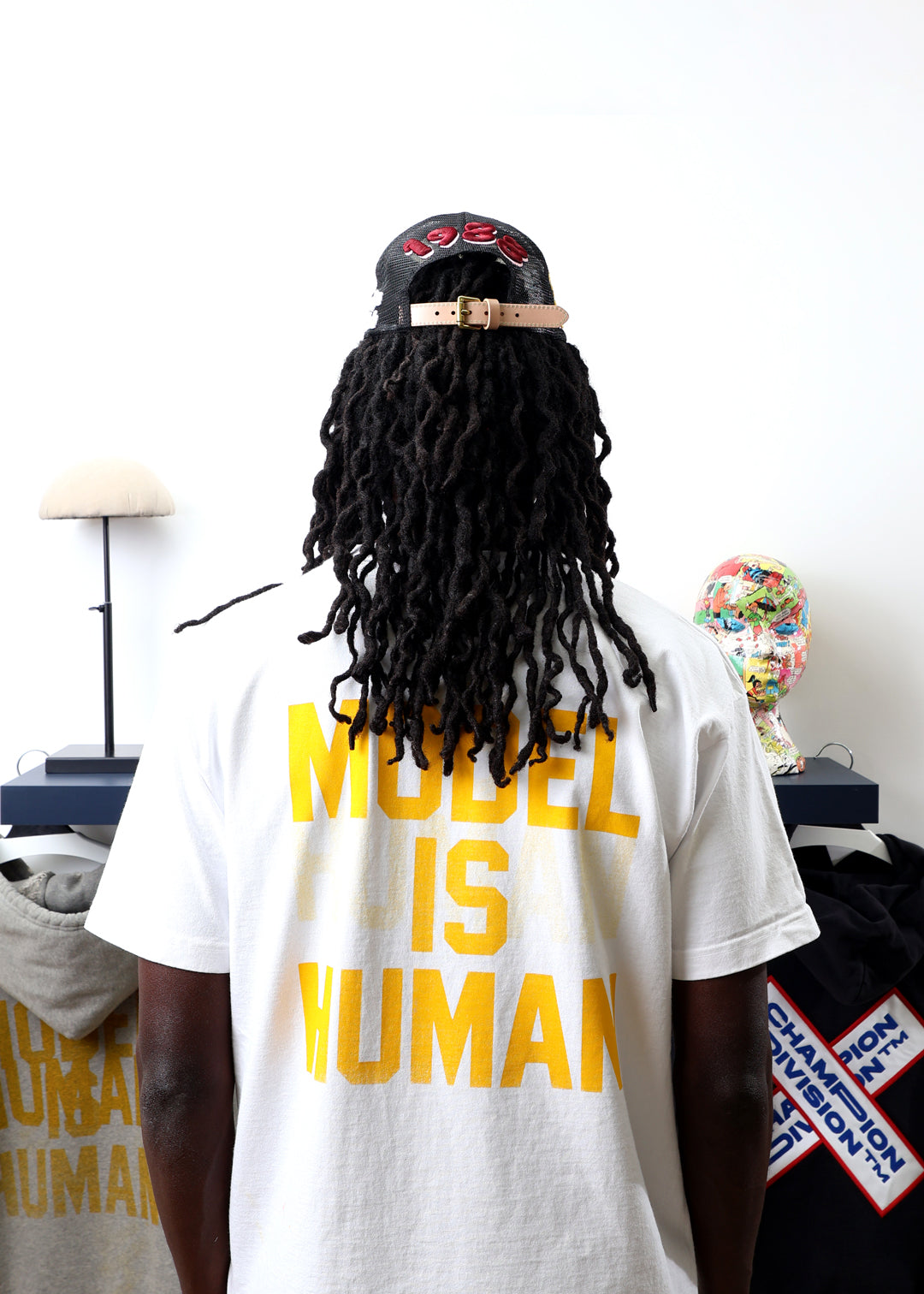 Home Sweet Home Black/White Trucker Hat worn by male model -Back View