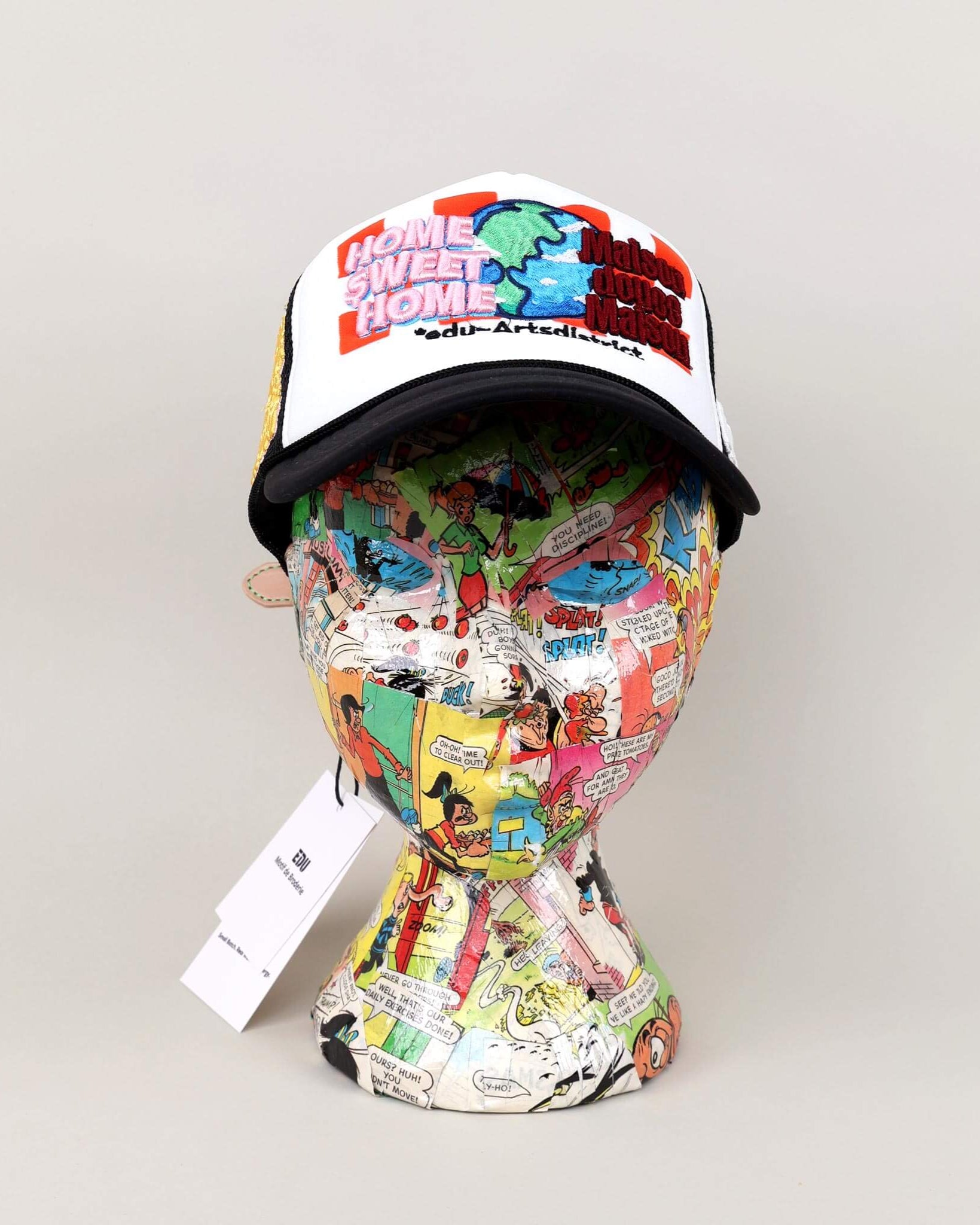 Home Sweet Home Black/White Trucker Hat on Mannequin - Front View