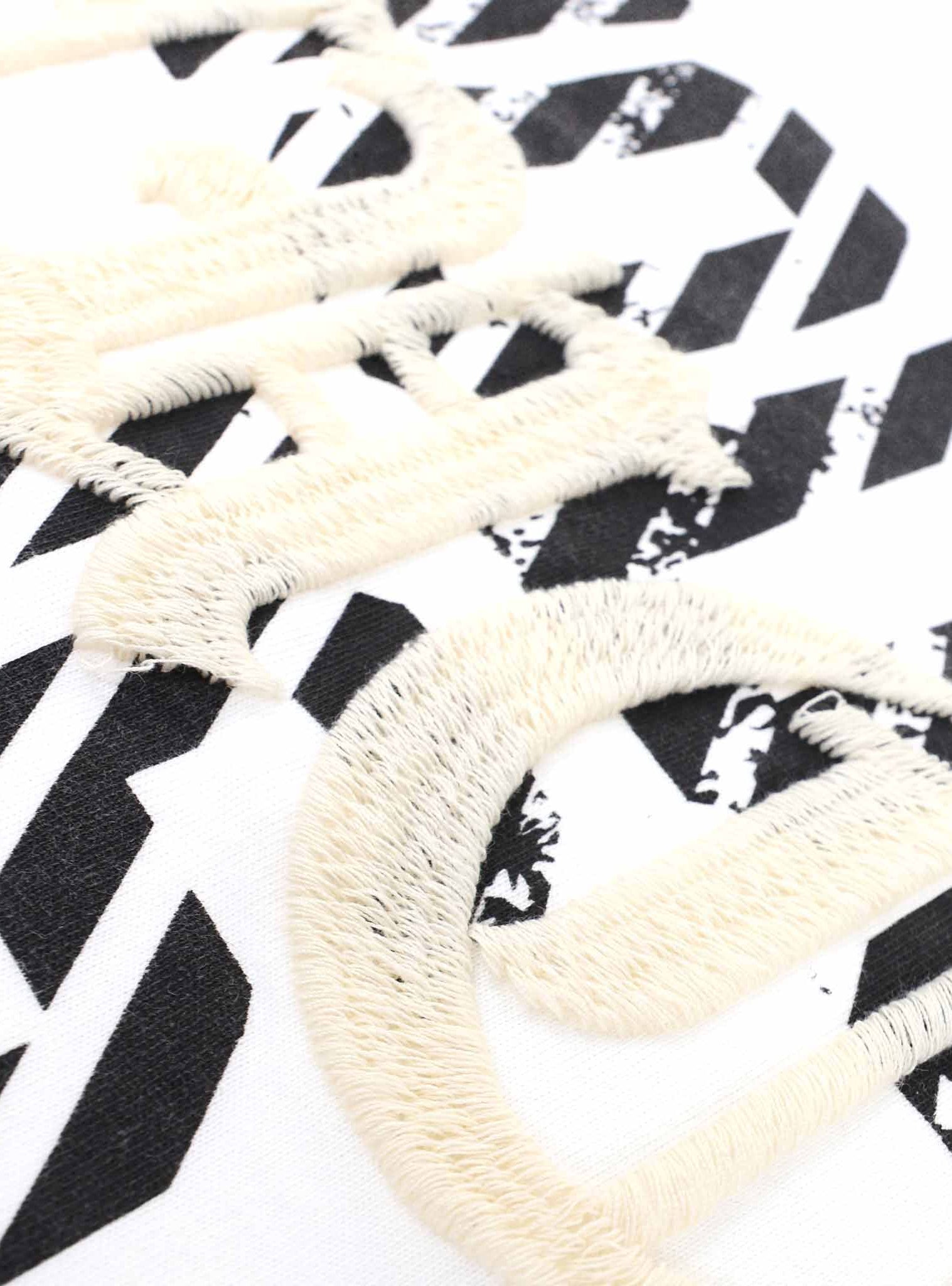 Close-up of textured embroidery on fabric.