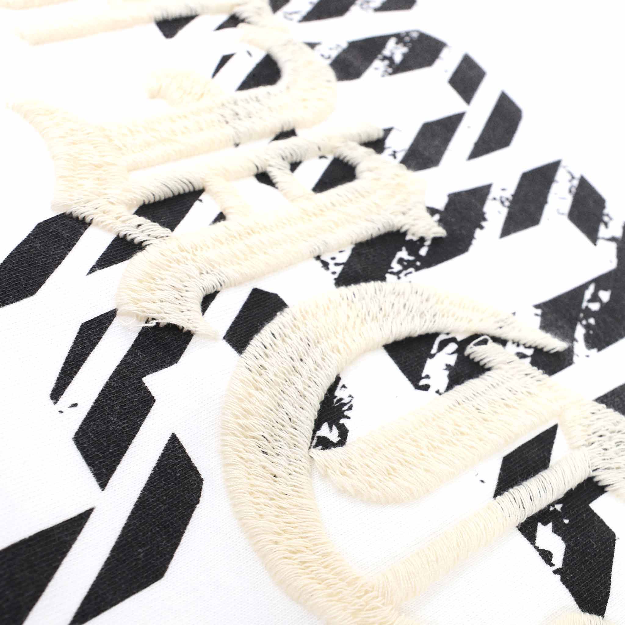 Close-up of textured embroidery on fabric.