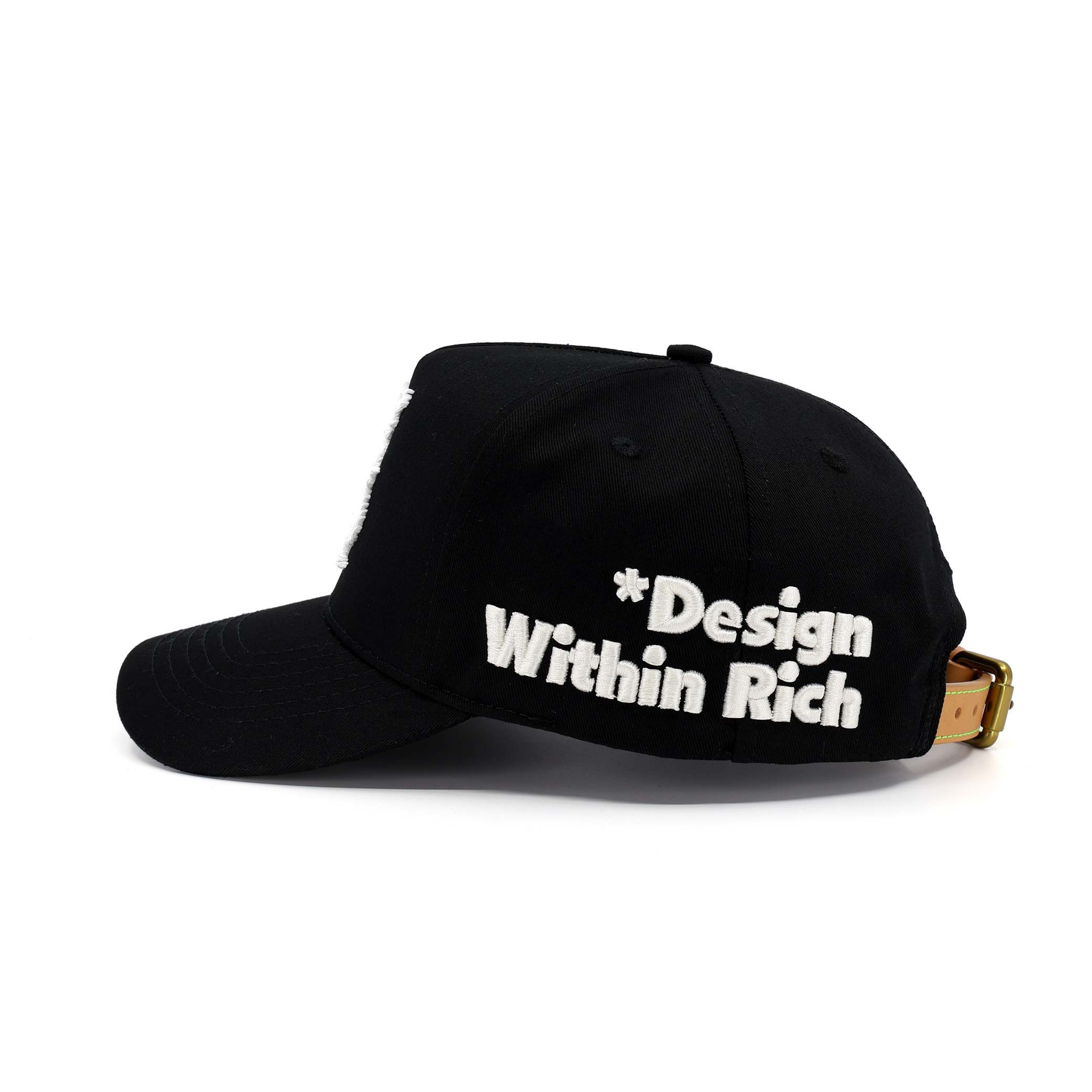 Black cap with 'Design Within Rich' text on a white background