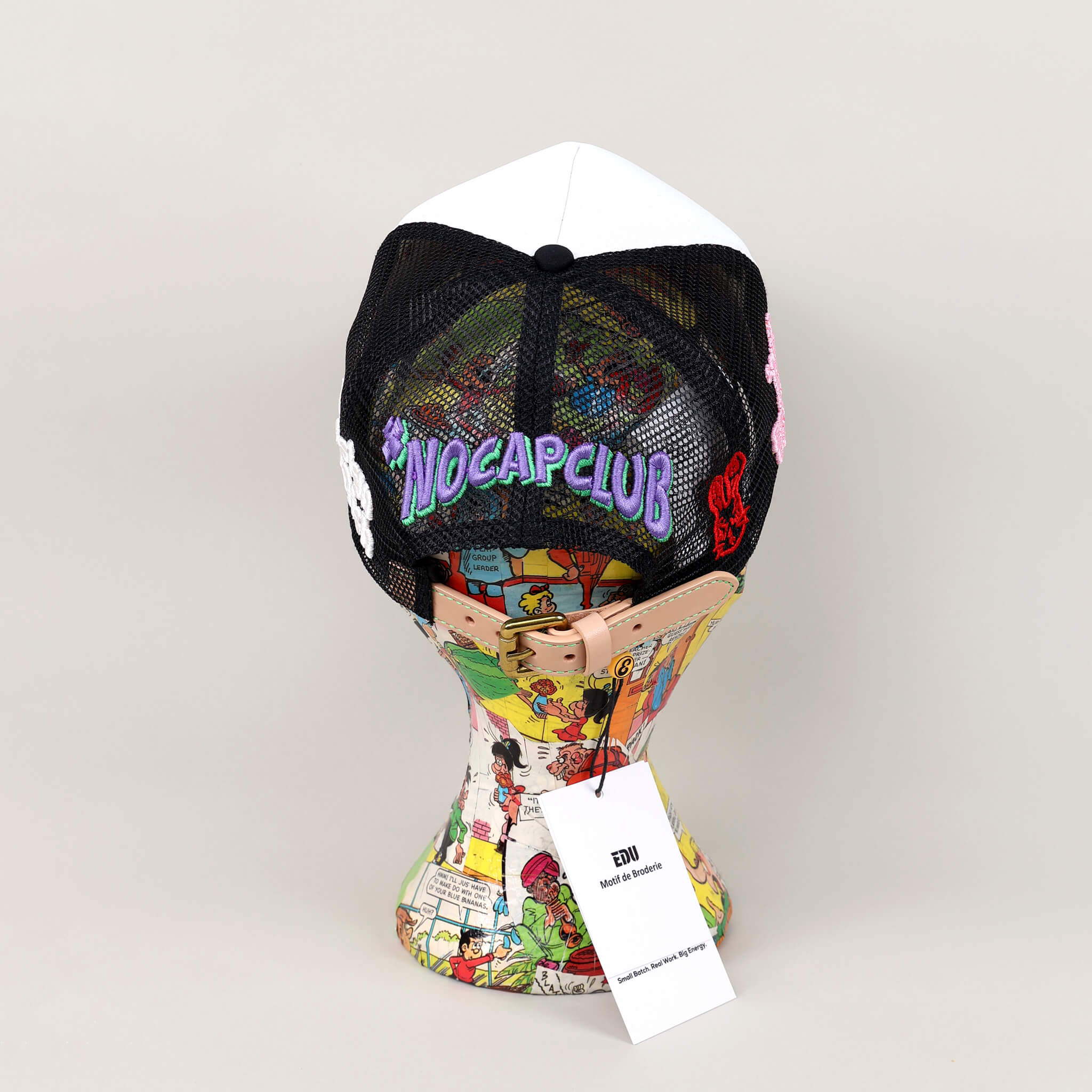 Broken Navy Trucker Hat on Mannequin - Back View