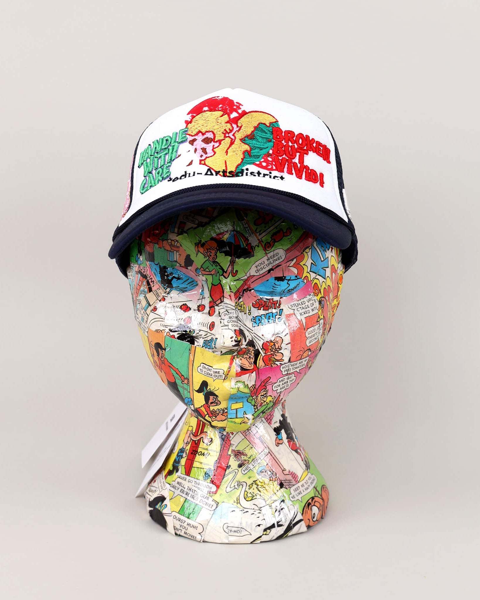 Broken Black Trucker Hat on Mannequin - Front View