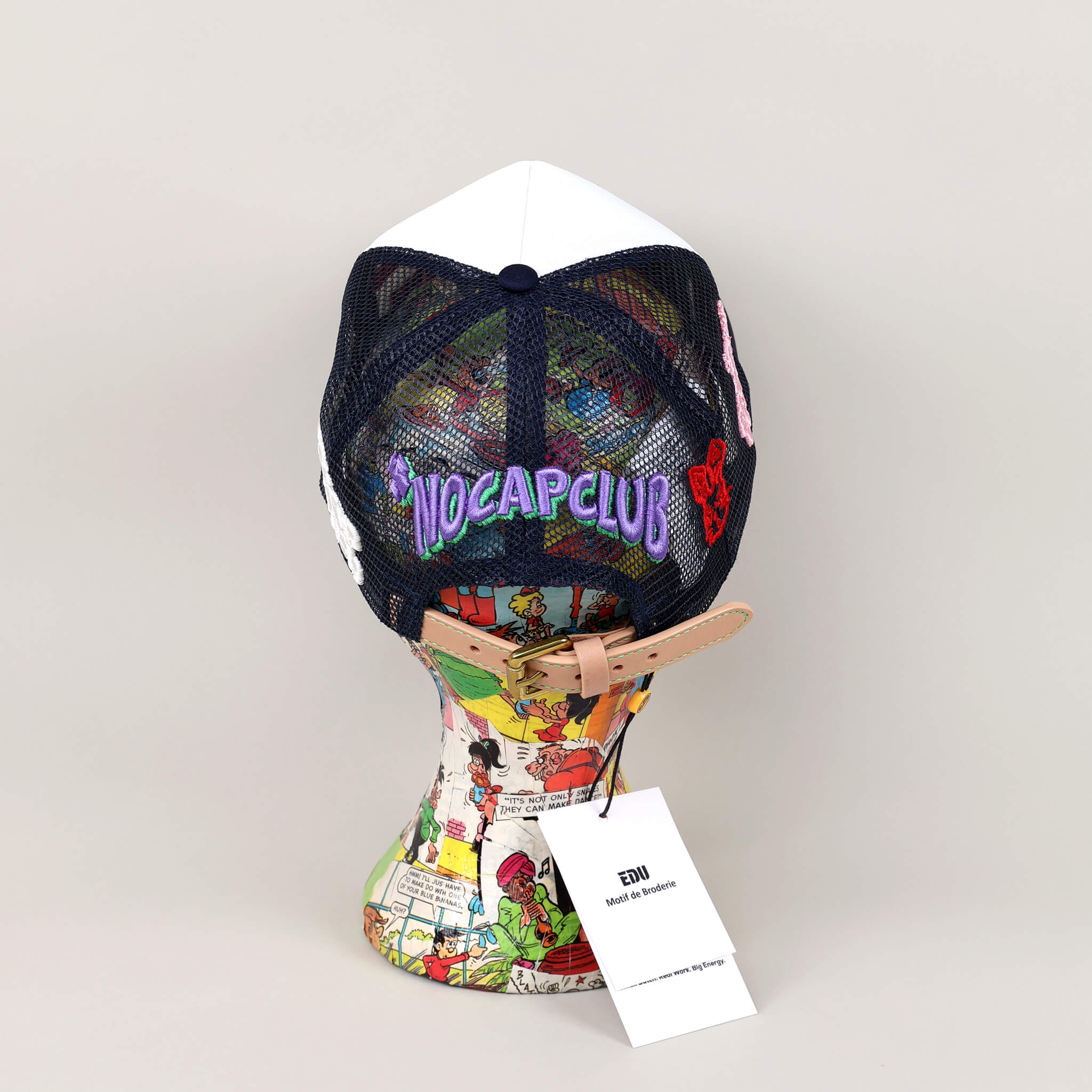 Broken Black Trucker Hat on Mannequin - Back View
