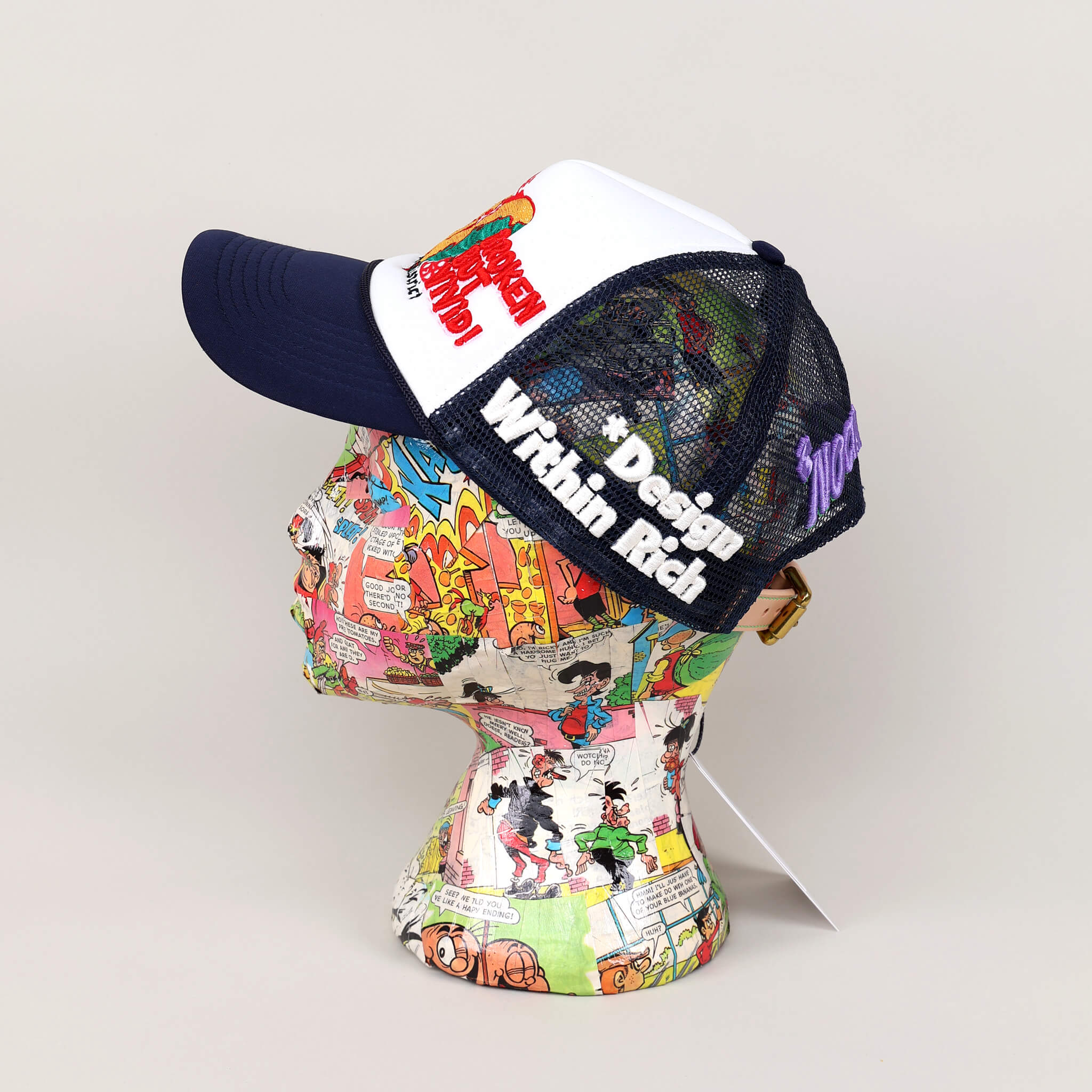 Broken Black Trucker Hat on Mannequin - Left View