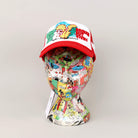 Broken Red Trucker Hat on Mannequin - Front View