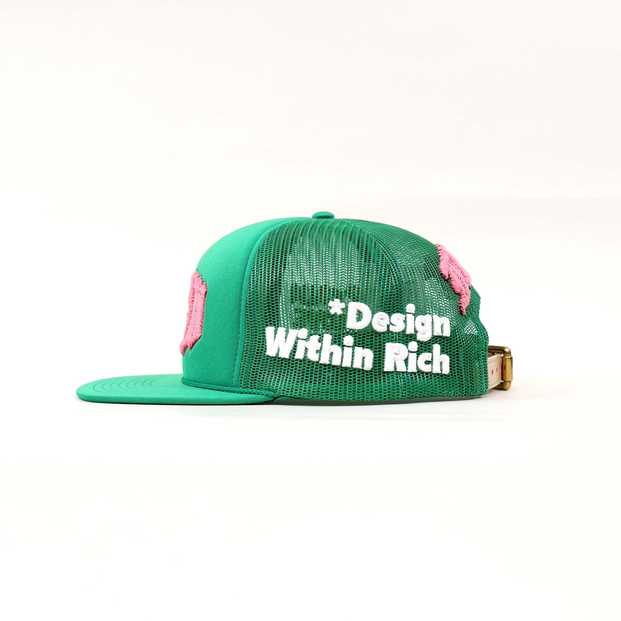 Green mesh cap with "Design Within Rich" text.