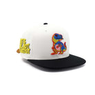 Cap with colorful embroidered lizard design and text on a white background